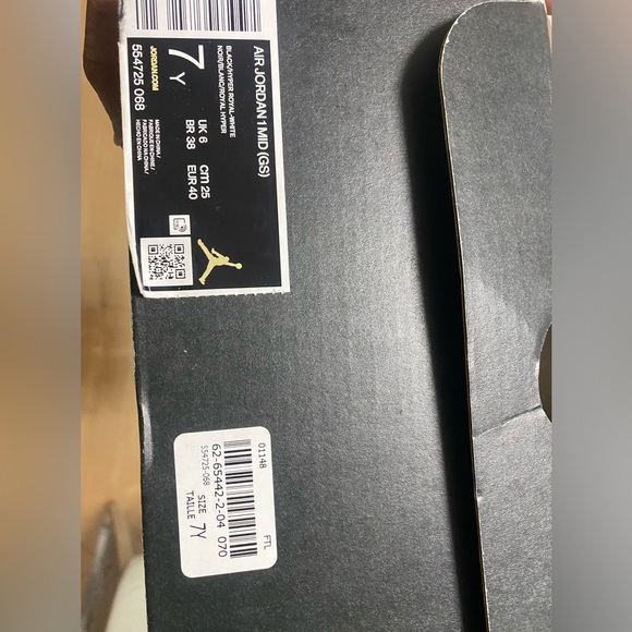 Size 7 Mens Nike Jordan 1 Mid Black Hyper Royal Tumbled Leather 554724-077 - Picture 14 of 14